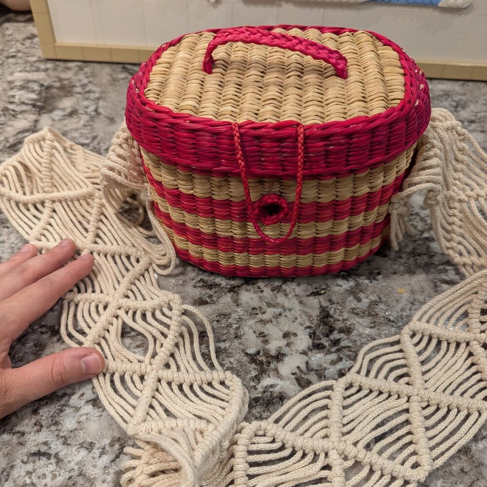 Nannacay Raffia Bag Macrame Strap Basket Shoulder Handbag Bag